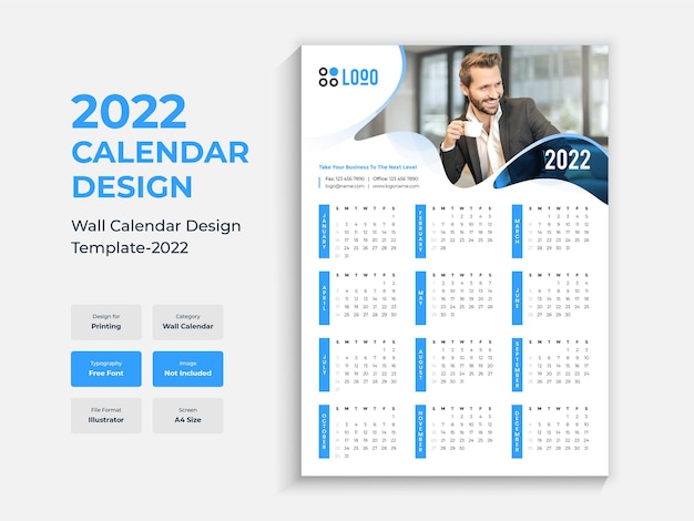 Vektor 2022 einseitiger wandkalender designvorlage bunter mehrzweck-neujahrsplaner