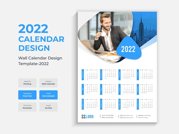 Vektor 2022 einseitiger wandkalender designvorlage bunter mehrzweck-neujahrsplaner