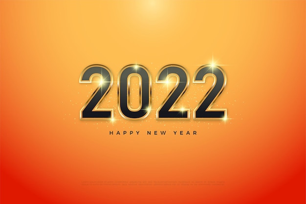 2022 frohes neues jahr mit ausgefallenen zahlen auf orangem hintergrund