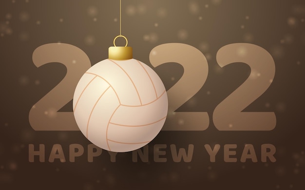 2022 frohes neues jahr. sportgrußkarte mit einem volleyballball auf dem braunen luxushintergrund. vektor-illustration.