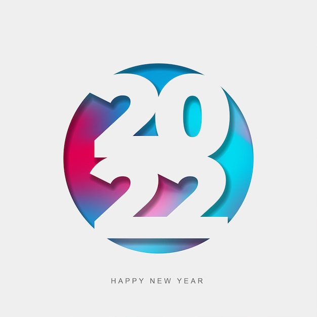 2022 happy new year papercut-stil mit buntem farbverlauf für kalenderplakat-cover oder -karte