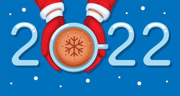 2022 kaffee späte kunst weihnachten und neujahr gruß mit schneeflocken symbol cartoon vektor