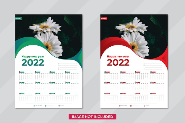 2022 neujahr einseitiger wandkalender vorlagendesign premium-vektor