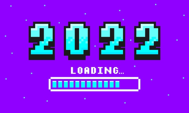 2022-pixel-art-banner für neujahr 2022-zahlen im 8-bit-retro-spielstil und ladeleiste