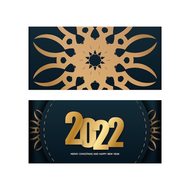 2022 postkarte frohe weihnachten dunkelblau mit vintage gold ornament