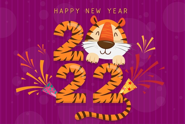 2022 tiger year typografie-design. element des tigergesichts-tiermaskottchens. tiger ist traditionelle elemente und chinesisches tierkreiszeichen. orientalische asiatische kulturen. vektorillustrations-cartoon-design