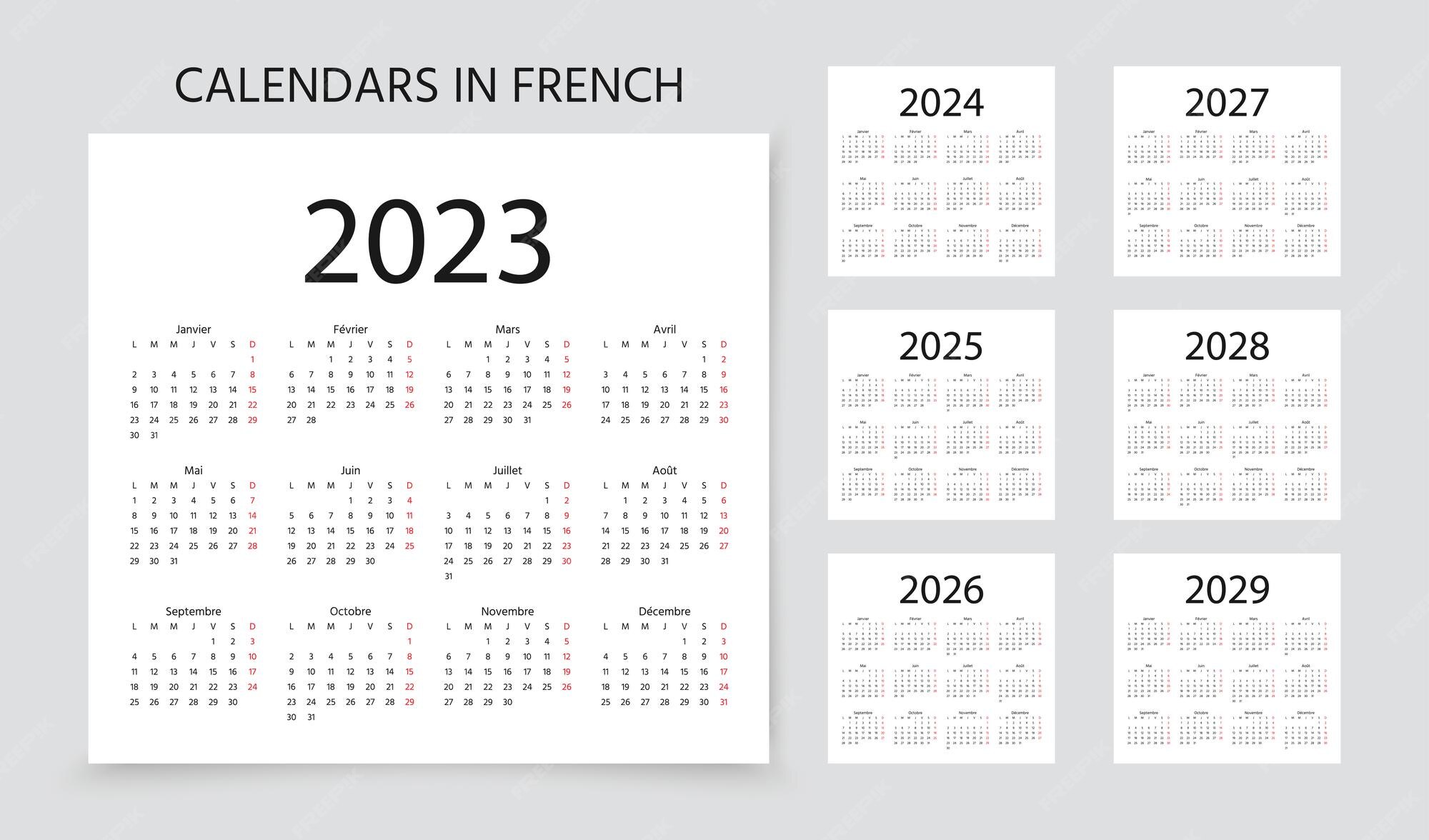 2023 2024 2025 französische kalender vektorillustration vorlage jahresplaner  Premium-Vektor