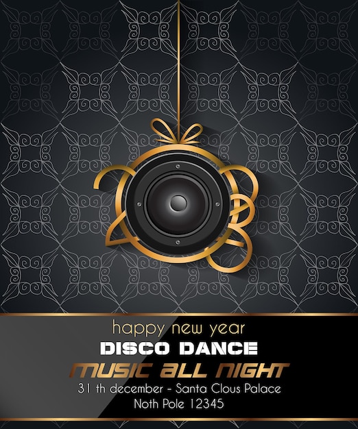 2023 Happy New Year Disco Club Flyer mit bunten Elementen. Ideal für Poster und Hintergrundmusik