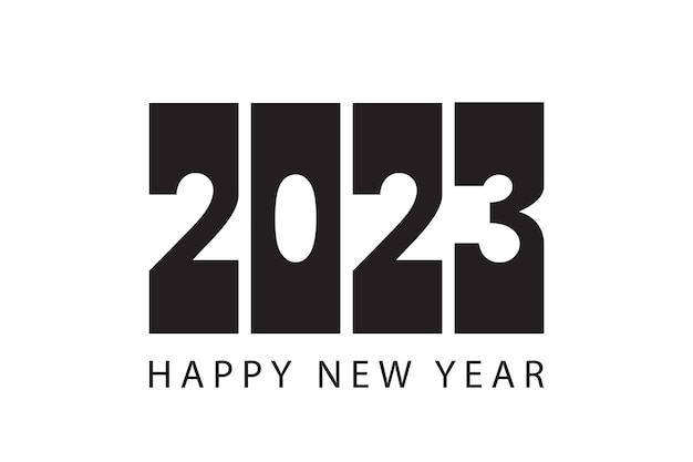 2023 Happy New Year-Logo-Text-Design-Vorlage Vektor-Illustration mit schwarzen Etiketten isoliert auf weißem Hintergrund