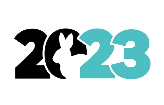 2023-logo mit kaninchen cooles und stilvolles schwarz-weiß-symbol neujahr 2023 vektorillustration