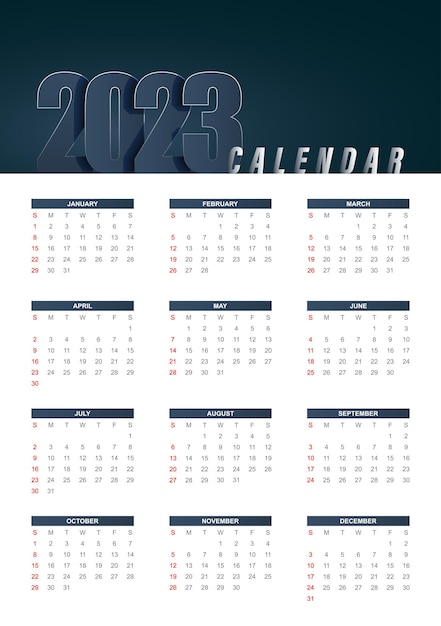 Vektor 2023 modernes abstraktes kalendervorlagendesign