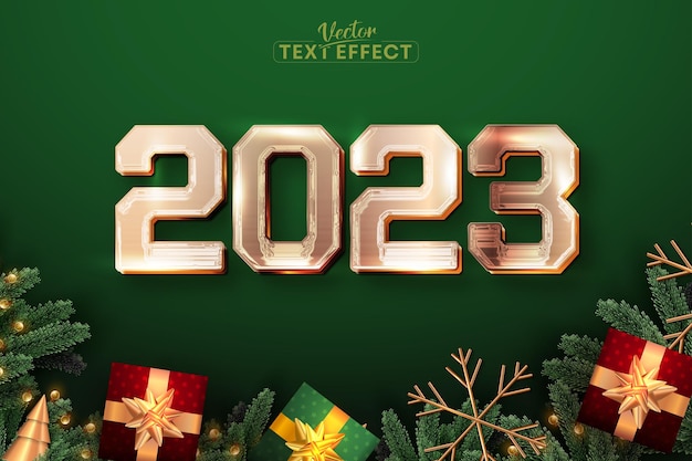 2023 texteffekt, bearbeitbarer weihnachtlicher goldener textstil