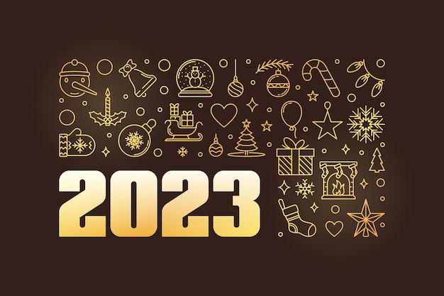 2023 weihnachten oder weihnachten und neujahr linie goldene banner vektorillustration