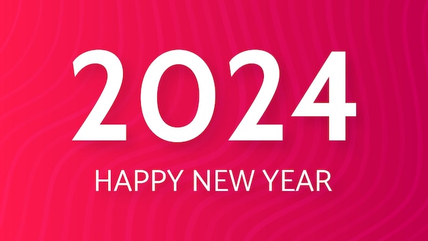 2024 Frohes Neues Jahr Hintergrund Moderne Grußbanner-Vorlage mit weißen Neujahrszahlen 2024 auf rotem abstraktem Hintergrund mit Linien Vektorillustration