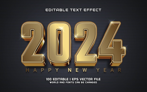 Vektor 2024 gold glückliches neues jahr text-effekt grafischer stil