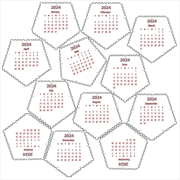 Vektor 2024 kalender dodekaeder cnc-laserschnitt-vorlagenvektor