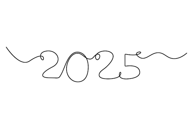 2025 ein kontinuierliches Zeichnungselement Neujahrsdesign isoliert auf weißem Hintergrund Vektor