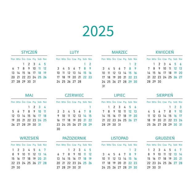 2025 Kalender minimalistisch auf polnischer Sprache Polen Kalender