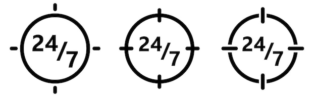 24/7-Symbol im Fadenkreuz des Ziels. Konzentrieren Sie sich auf das Nonstop-Servicekonzept