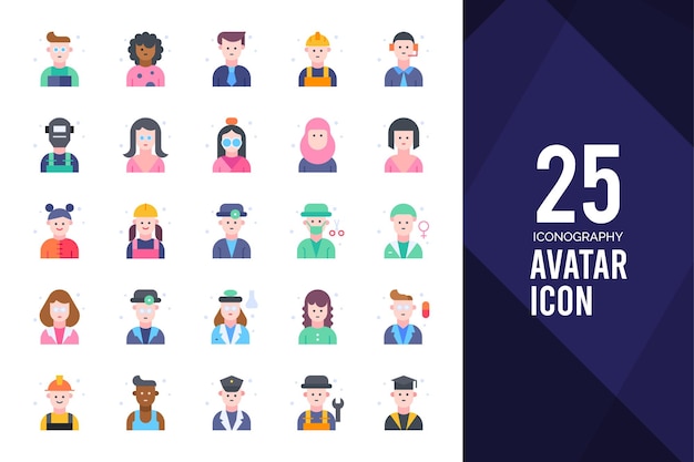 25 avatar flat icon pack-vektorillustration