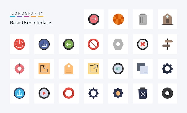 25 Basic Flat Color Icon Pack