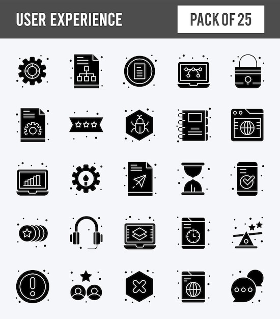 25 benutzererfahrung glyph icon pack vektorillustration