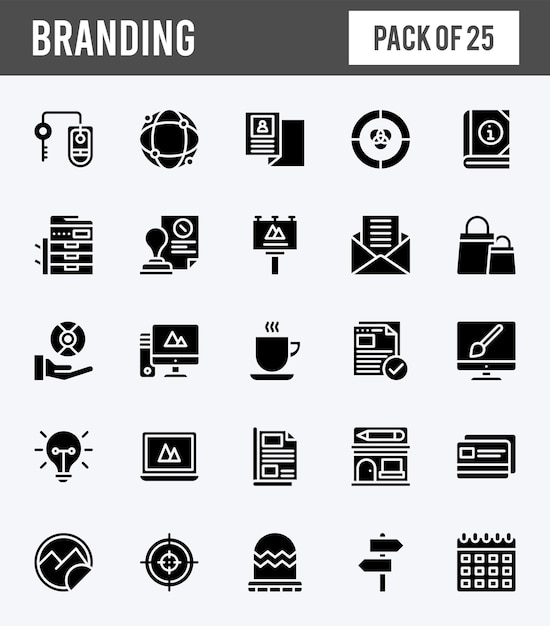 25 branding-glyphen-symbole packen vektorillustration