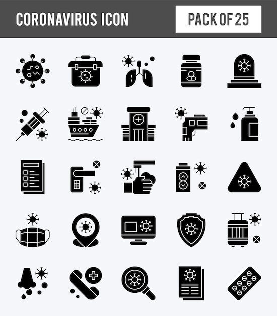 25 coronavirus glyph icon pack-vektorillustration