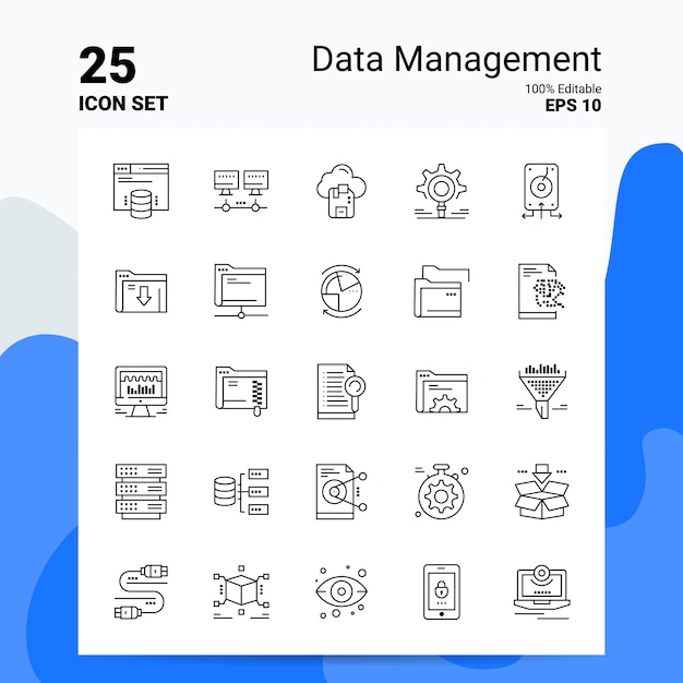 25 daten management icon set geschäft logo concept ideas line-symbol