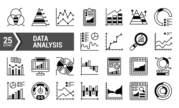 25 Datenanalyse-Symbole für Business und Marketing
