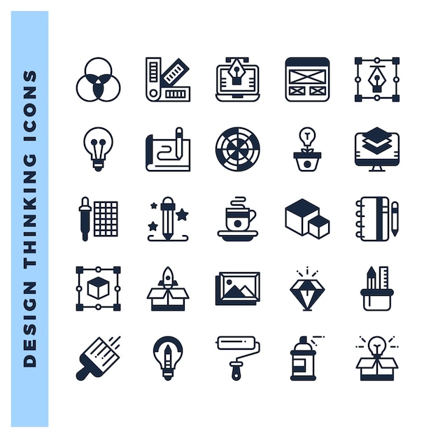 25 Design Thinking Lineal Füll-Symbol-Pack-Vektor-Illustration
