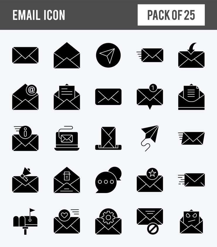 25 E-Mail-Glyphe-Icon-Pack-Vektorillustration