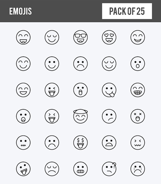 25 Emojis Lineal Expanded Icons Pack Vektorillustration