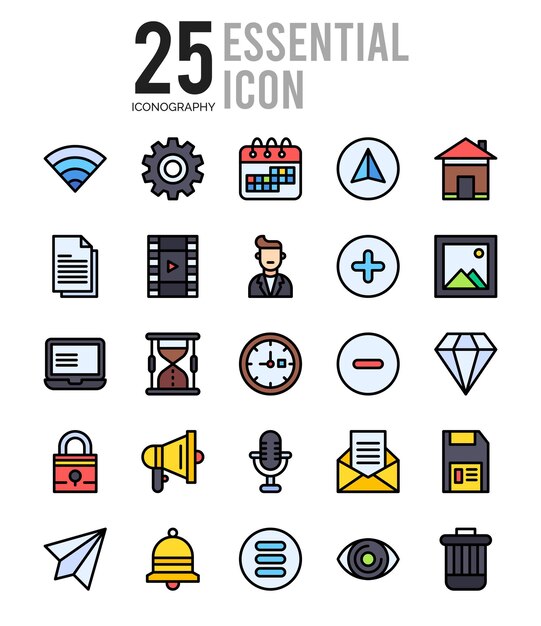 25 Essential Lineal Color Icon Pack-Vektorillustration