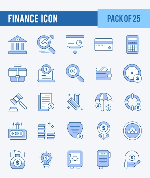 25 Finanzieren Zweifarbige Symbole Packvektorillustration