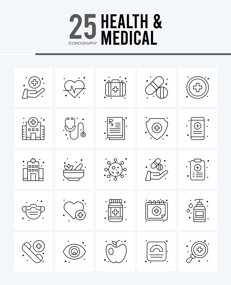 25 Gesundheits- und medizinische Gliederungssymbole Packvektorillustration