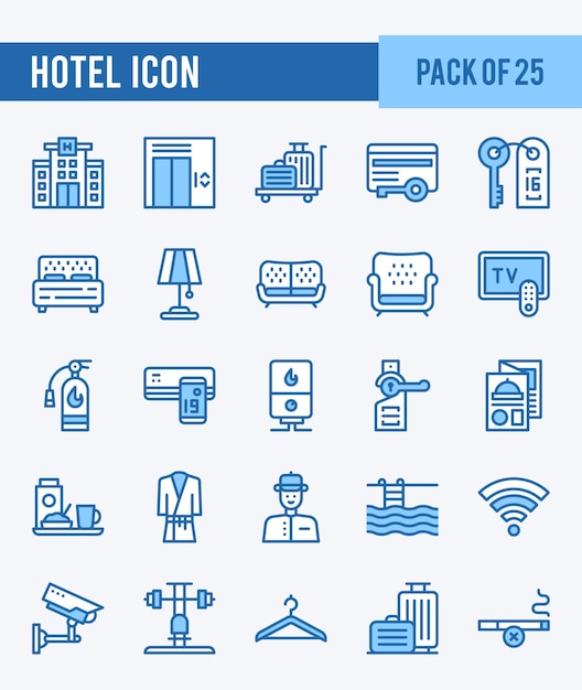 25 Hotel zweifarbige Symbole packen Vektorillustration