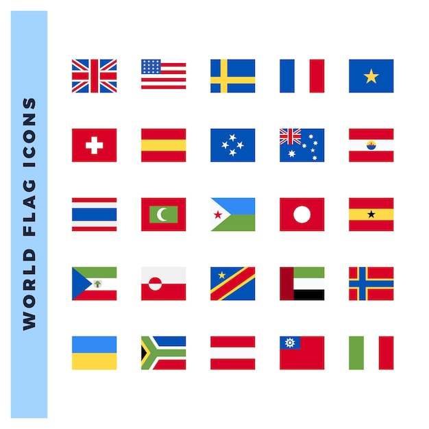 25 Ikonen des Weltflaggenplatzes Paketvektorillustration