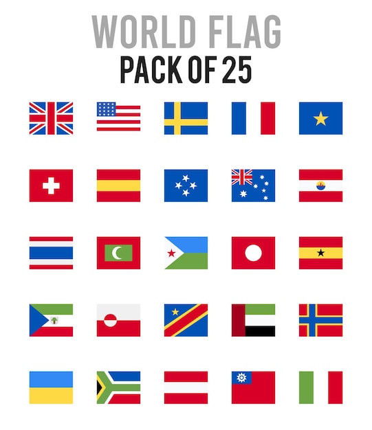 25 Ikonen des Weltflaggenplatzes Paketvektorillustration