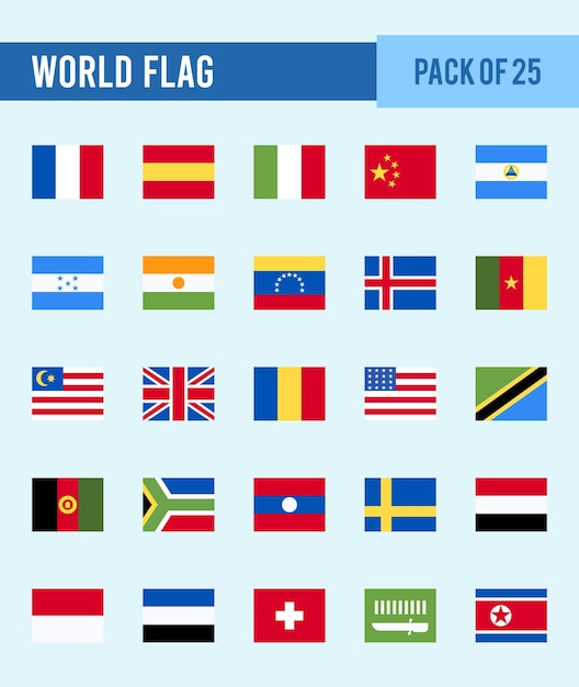 25 Ikonen des Weltflaggenplatzes Paketvektorillustration