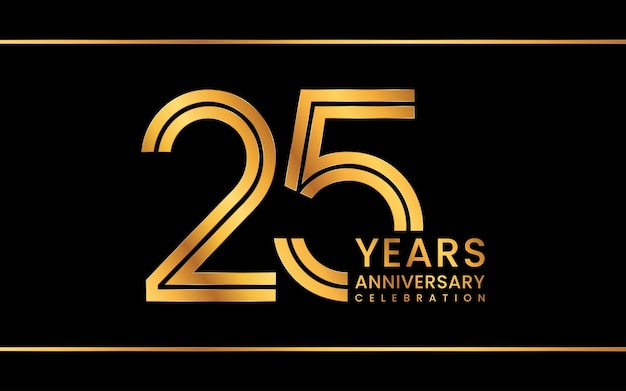 Vektor 25-jähriges jubiläum logo-design mit goldener farbe line art stil logo vector template illustration