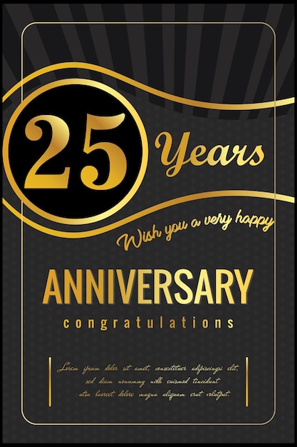 25-jähriges Jubiläum, Vektordesign für Jubiläumsfeier mit goldener und schwarzer Farbe.