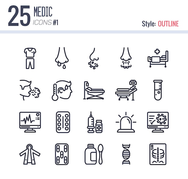 Vektor 25 medic icon pack 1 stilumriss umriss linealer medic icon