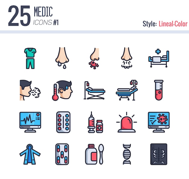 25 medic icon pack 1 style linealcolor linear farbiges medizinsymbol