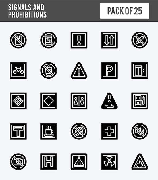 25 Symbole für Signale und Verbote enthalten Vektorillustrationen