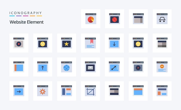 25 Website-Element Flaches Farbsymbolpaket Vektor-Icons-Illustration