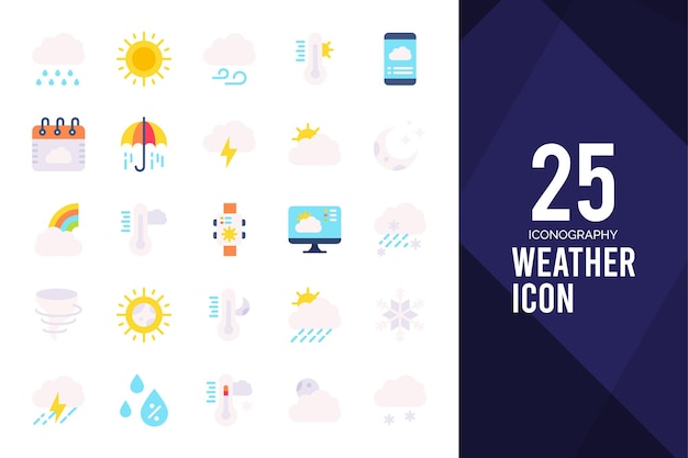 25 wetter flache icon-pack-vektorillustration