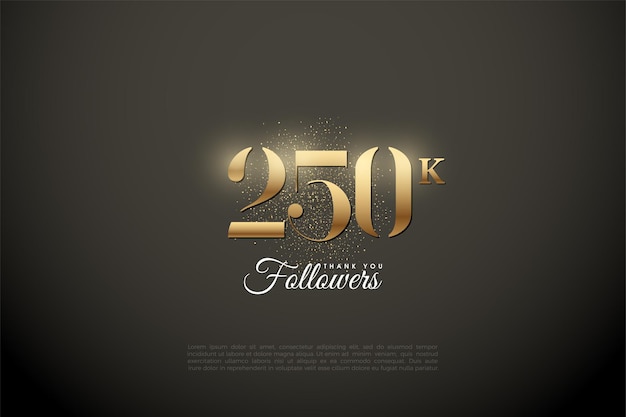 250.000 Follower mit goldenen Zahlen und Punkten