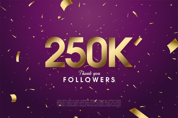 250.000 Follower mit Nummernillustration und Goldfolie auf violettem Hintergrund