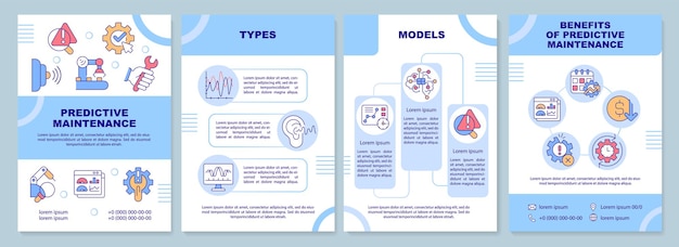 2d-broschürenvorlage für vorausschauende wartung, broschürendesign mit dünnen liniensymbolen, 4 vektorlayouts